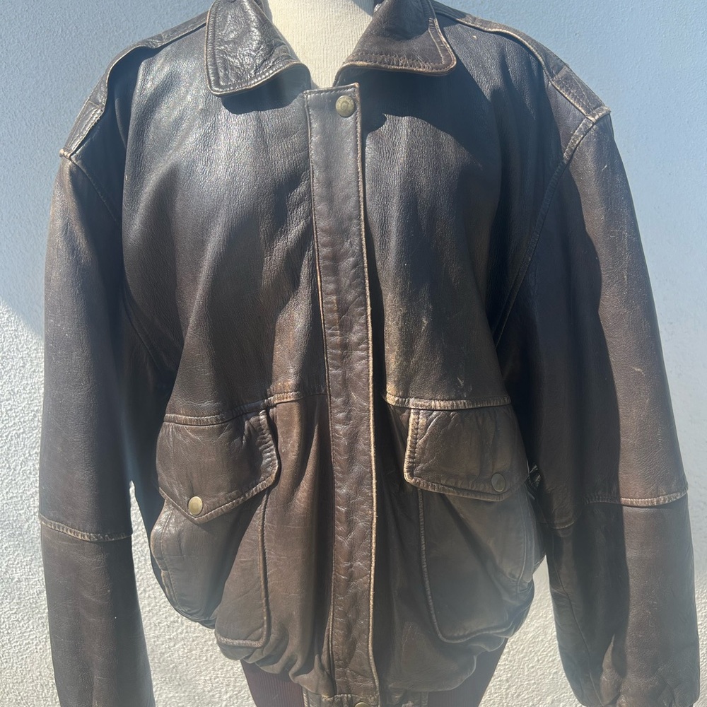 Vintage Brown leather Bomber Jacket